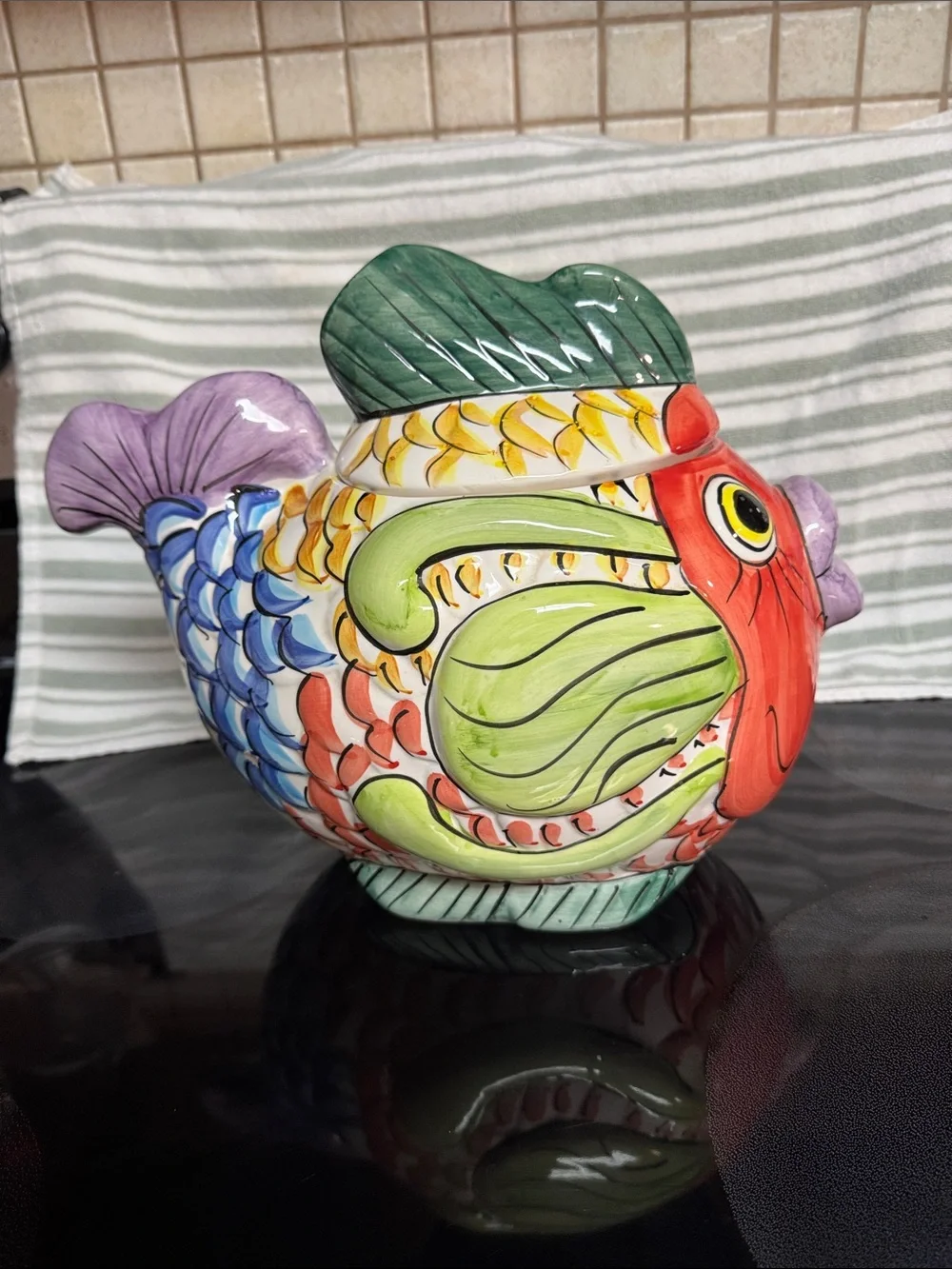 Vintage WCL Pottery Koi Fish Cookie Jar Excellent Condition